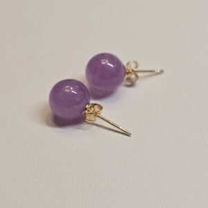 14k Yellow Gold Amethyst Stud Earrings
